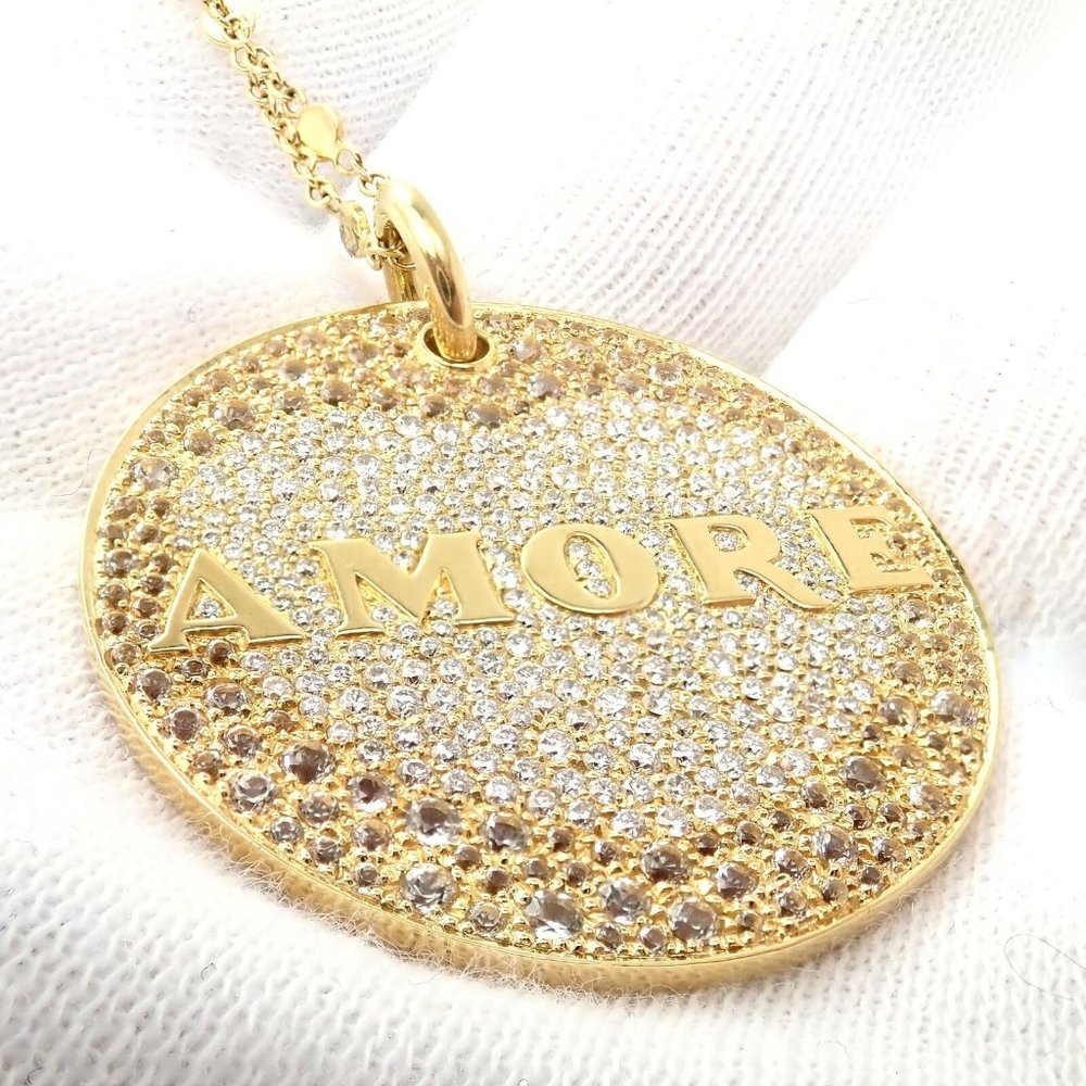 Pasquale Bruni 18k Yellow Gold Large Diamond + Sapphire Amore Pendant Necklace - Picture 7 of 12